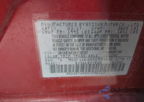 2017 Nissan Sentra Sv from USA, damaged, VIN 3N1AB7AP2HY298767